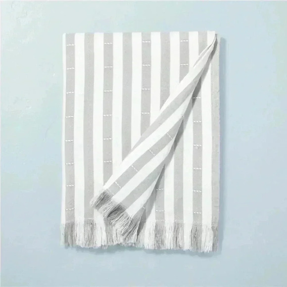 NWT Clipped Stripe Dobby Throw Blanket Gray/Cream - Hearth & Hand with Magnolia - Picture 1 of 5